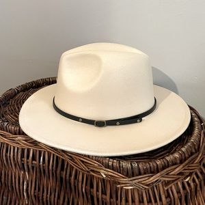 Bone Colored Faux Leather Strapped Fedora